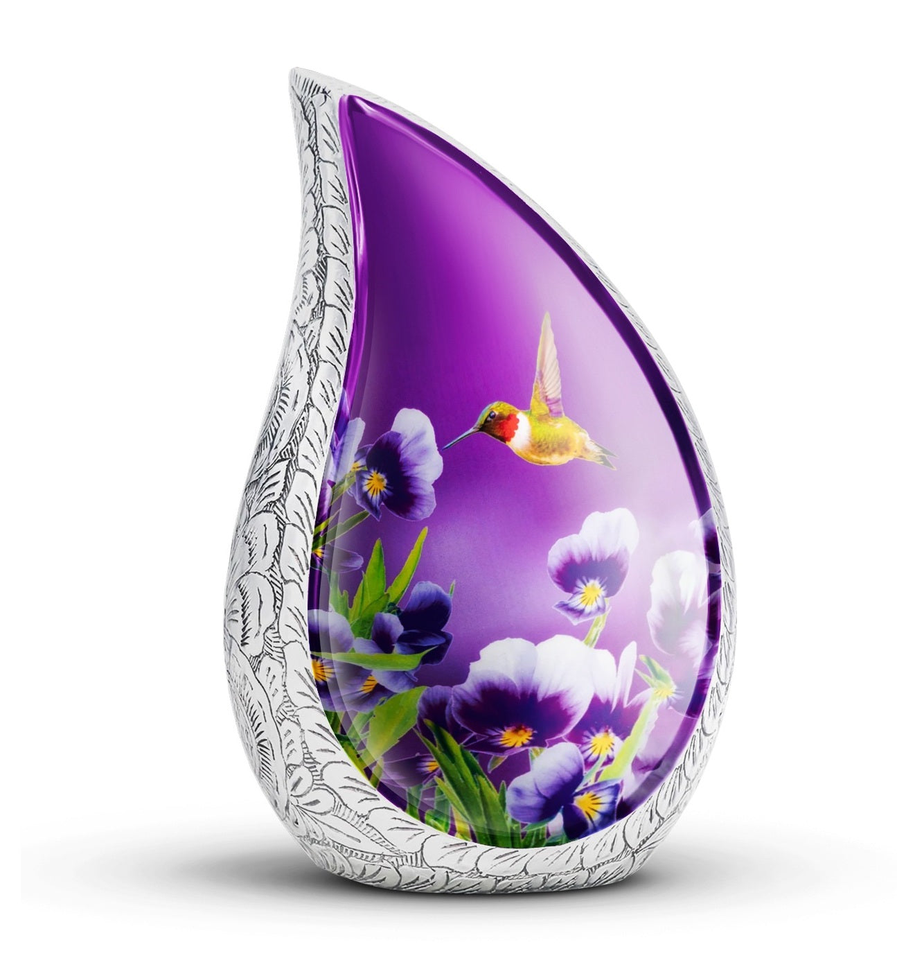 Purple Humming Bird Teardrop Urns Large Size