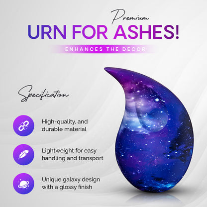 Cosmic Galaxy Teardrop Urns For Human Ashes Standard Adult Size 12" Inch