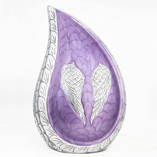 Lavender Bloom Angel Wings Teardrop Urns Large Size