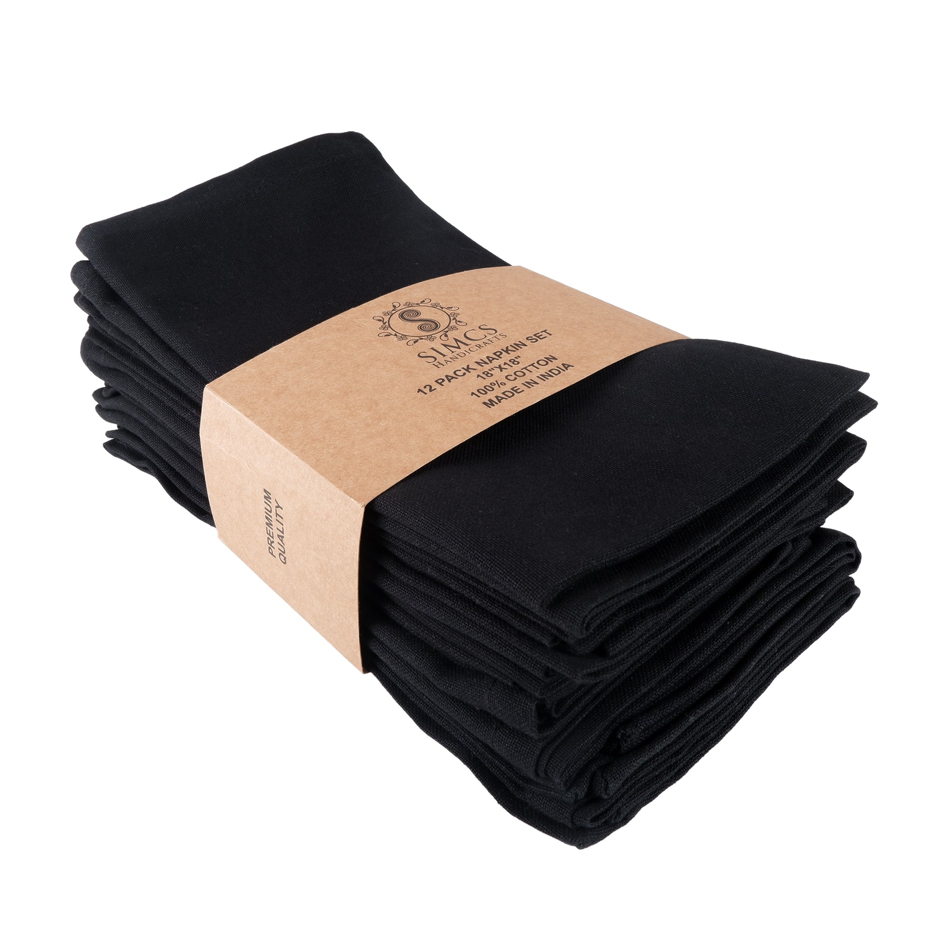 Hausattire Cloth Napkins Set of 12 (18x18 inches) Black - Cotton Reusable Dinner Napkins - Durable and Perfect for Everyday Use