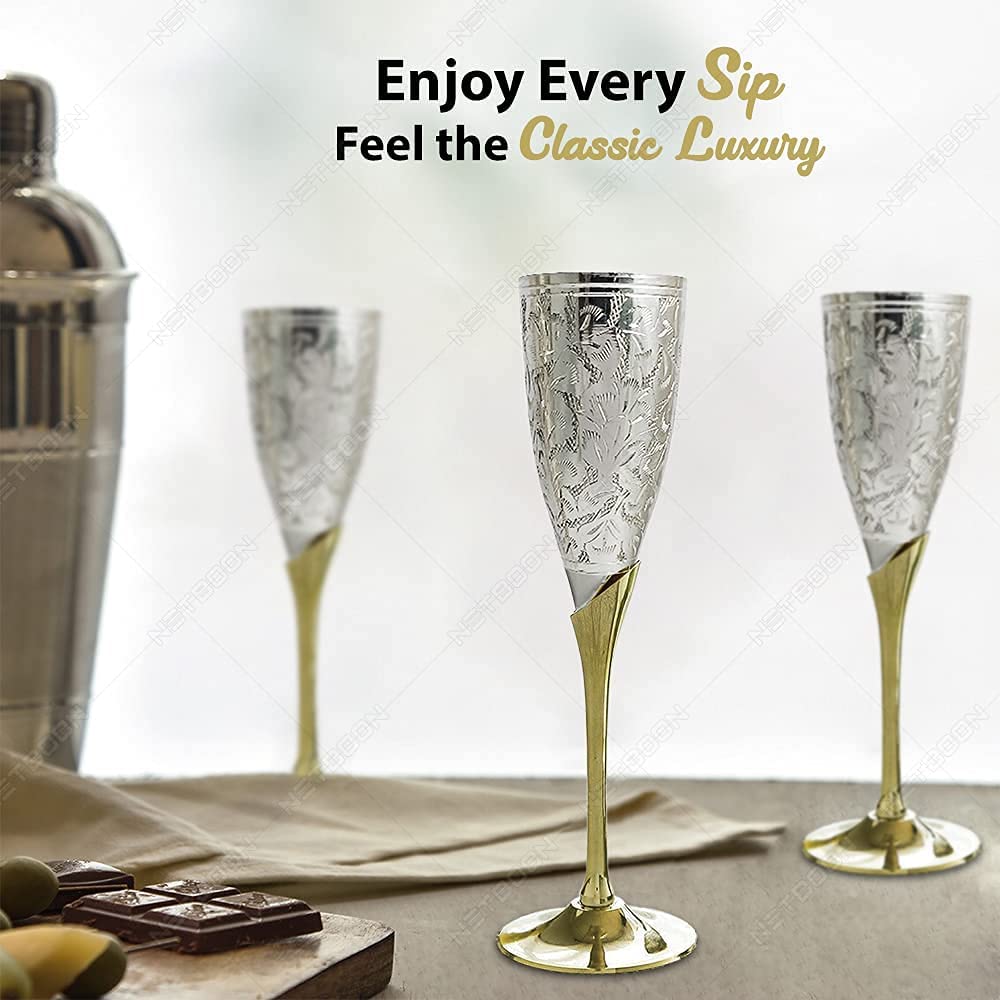 Anniversary Handmade Silver Plated Brass Champagne Flutes